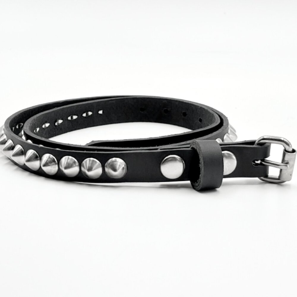 1-Row Cone Stud Punk Rock Black Leather Belt by Nemesis Leather - New Deadstock
